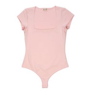 Pink Square Neck Free People Bodysuit